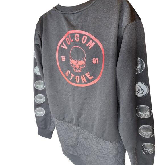 Volcom Skull Sweatshirt Mens Large Zip Pockets Quilted Panels Streetwear Graphic - Picture 2 of 12